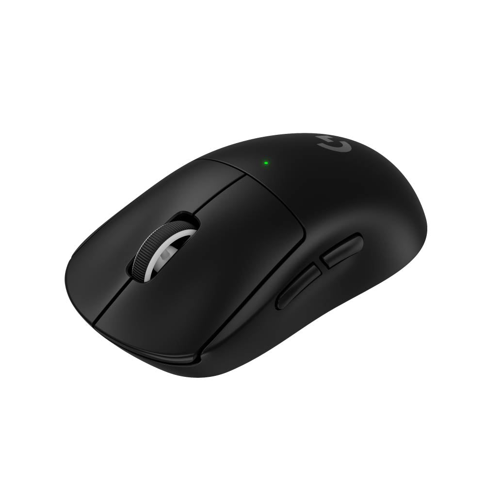 羅技 SUPERLIGHT 2 黑色無線電競滑鼠，展示極輕量化外觀設計。Black Logitech G PRO X SUPERLIGHT 2 wireless gaming mouse showcasing sleek design