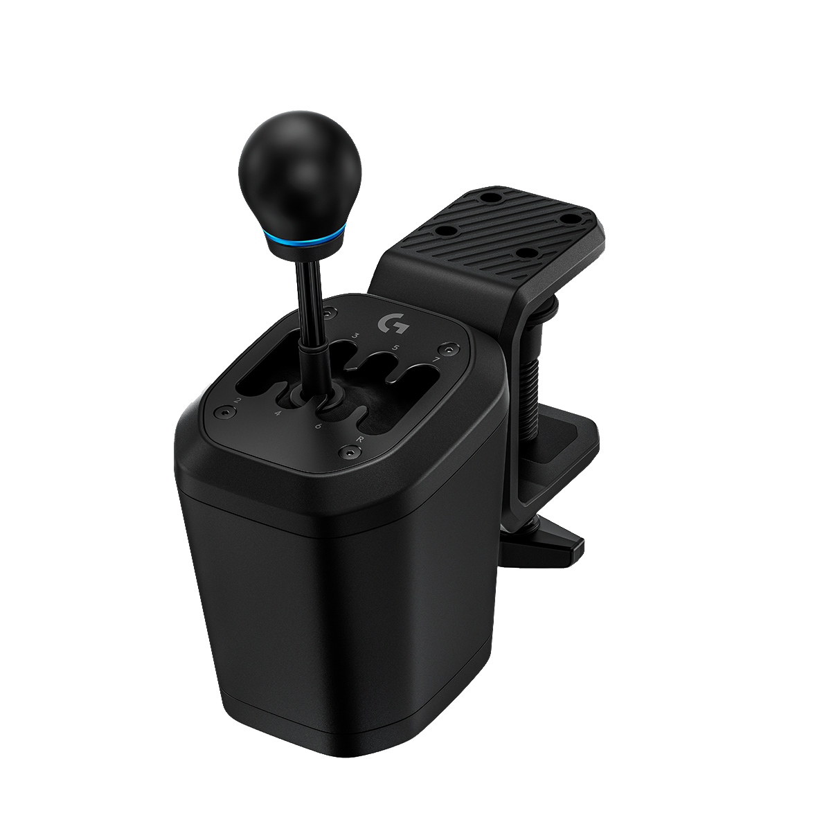 Logitech G RS 7+R H型手排排檔桿外觀 Logitech G RS 7-speed and reverse H-pattern manual shifter.