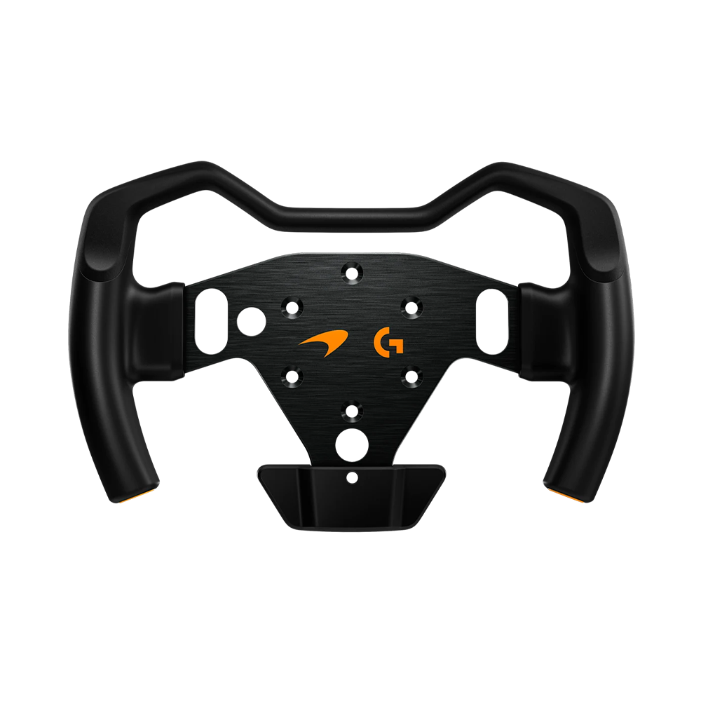 Logitech G RS 麥拿倫聯名蝶型方向盤外觀 Logitech G RS McLaren edition butterfly steering wheel for racing simulator.