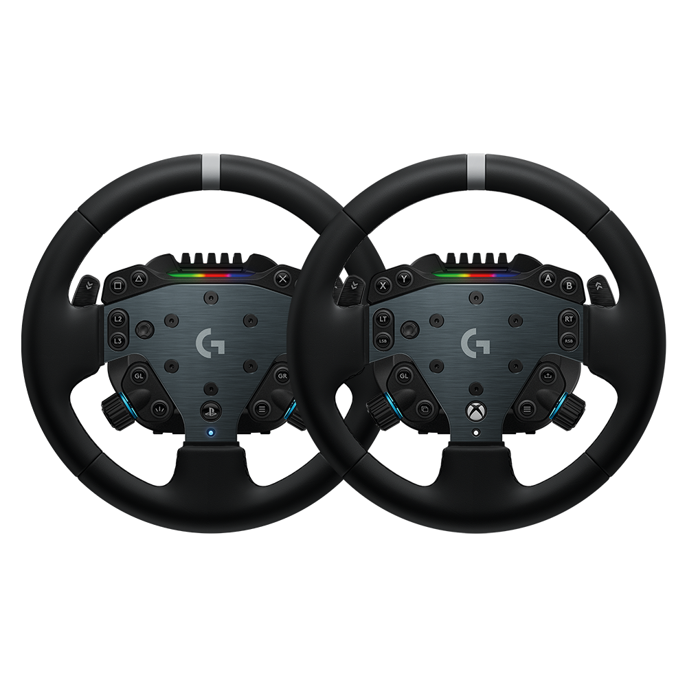 Logitech G RS50 賽車模擬方向盤正面外觀，Front view of Logitech G RS50 racing wheel