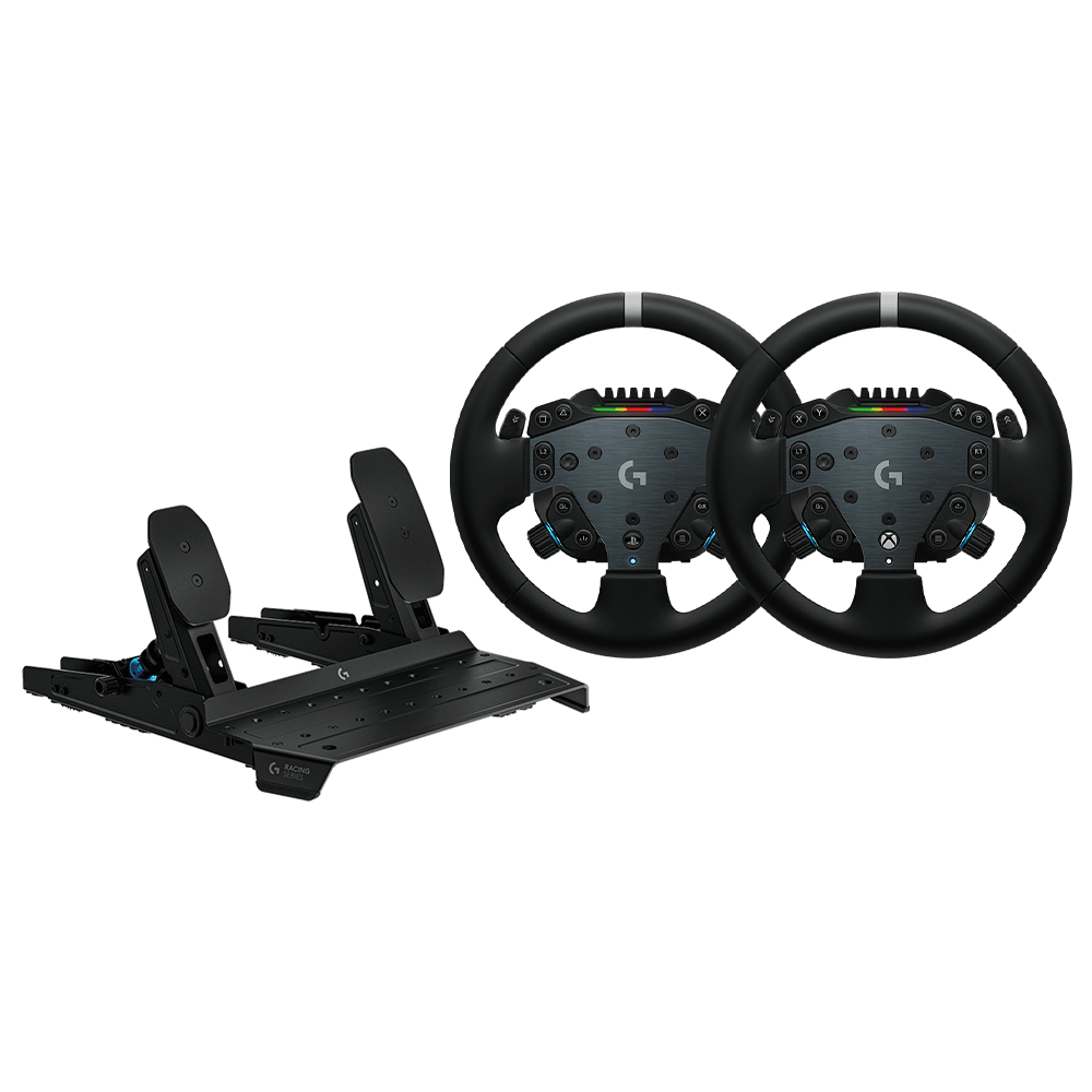 Logitech G RS50 賽車模擬方向盤與 RS 專業級賽車腳踏套裝 Logitech G RS50 racing wheel and RS professional pedals bundle.