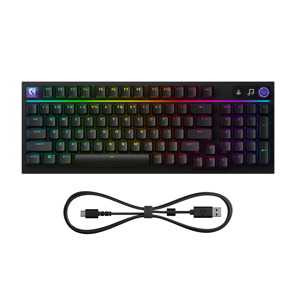 Logitech G316 X 98 黑色正面連數據線。Logitech G316 X 98 black front with cable.