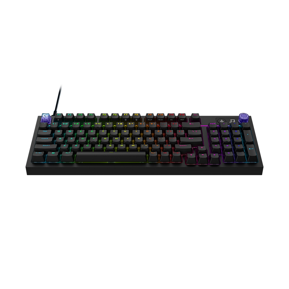 Logitech G 316 X 98 黑色斜側全景鍵盤。Logitech G 316 X 98 black isometric keyboard.