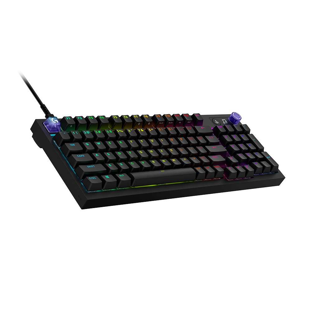 Logitech G 316 X 98 黑色斜側全景鍵盤。Logitech G 316 X 98 black isometric keyboard.