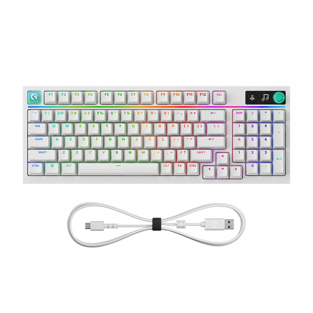 Logitech G316X98 白色正面連數據線。Logitech G316X98 white front with cable.