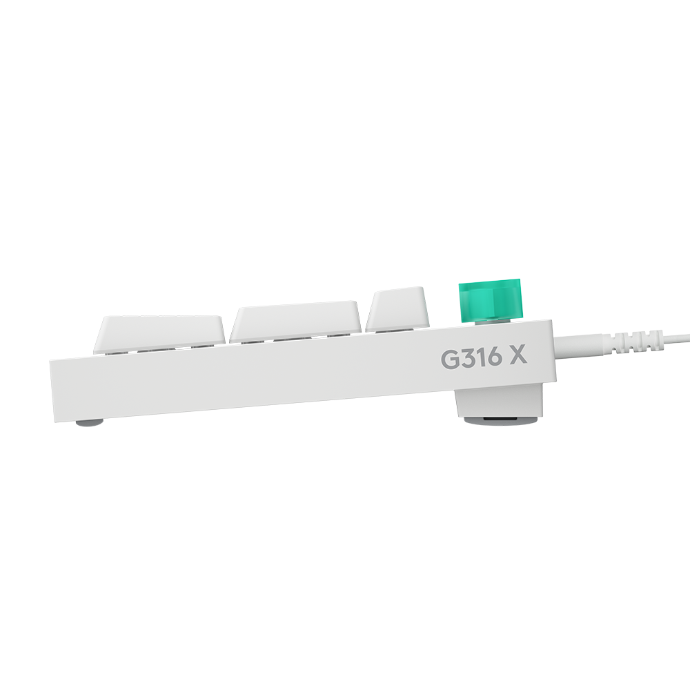Logitech G316 X 98白色側面電競鍵盤。Logitech G316 X 98 white side view keyboard
