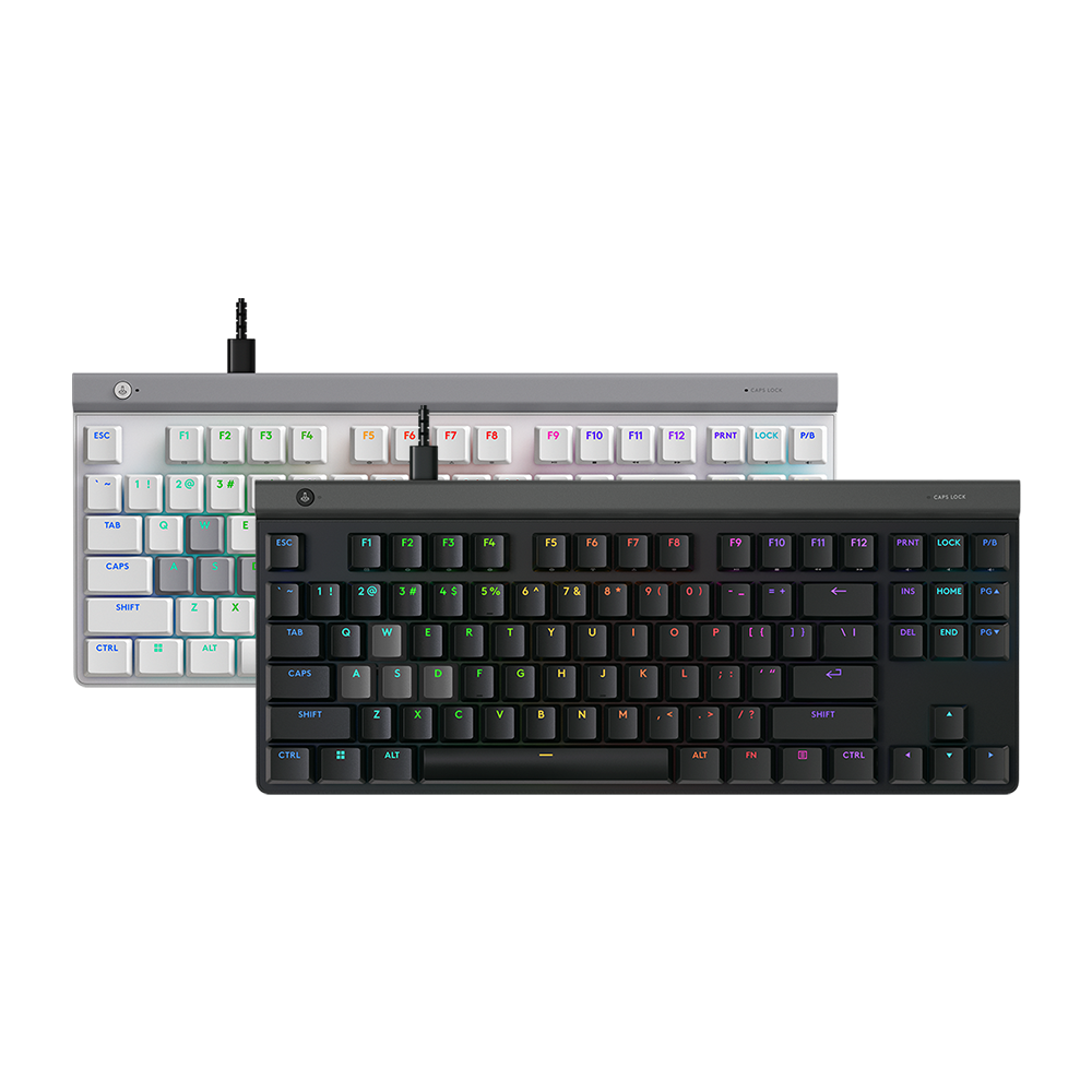 羅技 Logitech G515 RAPID TKL 輕薄類比磁軸電競鍵盤正面全景，展示雙色設計。Logitech G515 RAPID TKL low profile analog gaming keyboard front view, showcasing the dual-color design