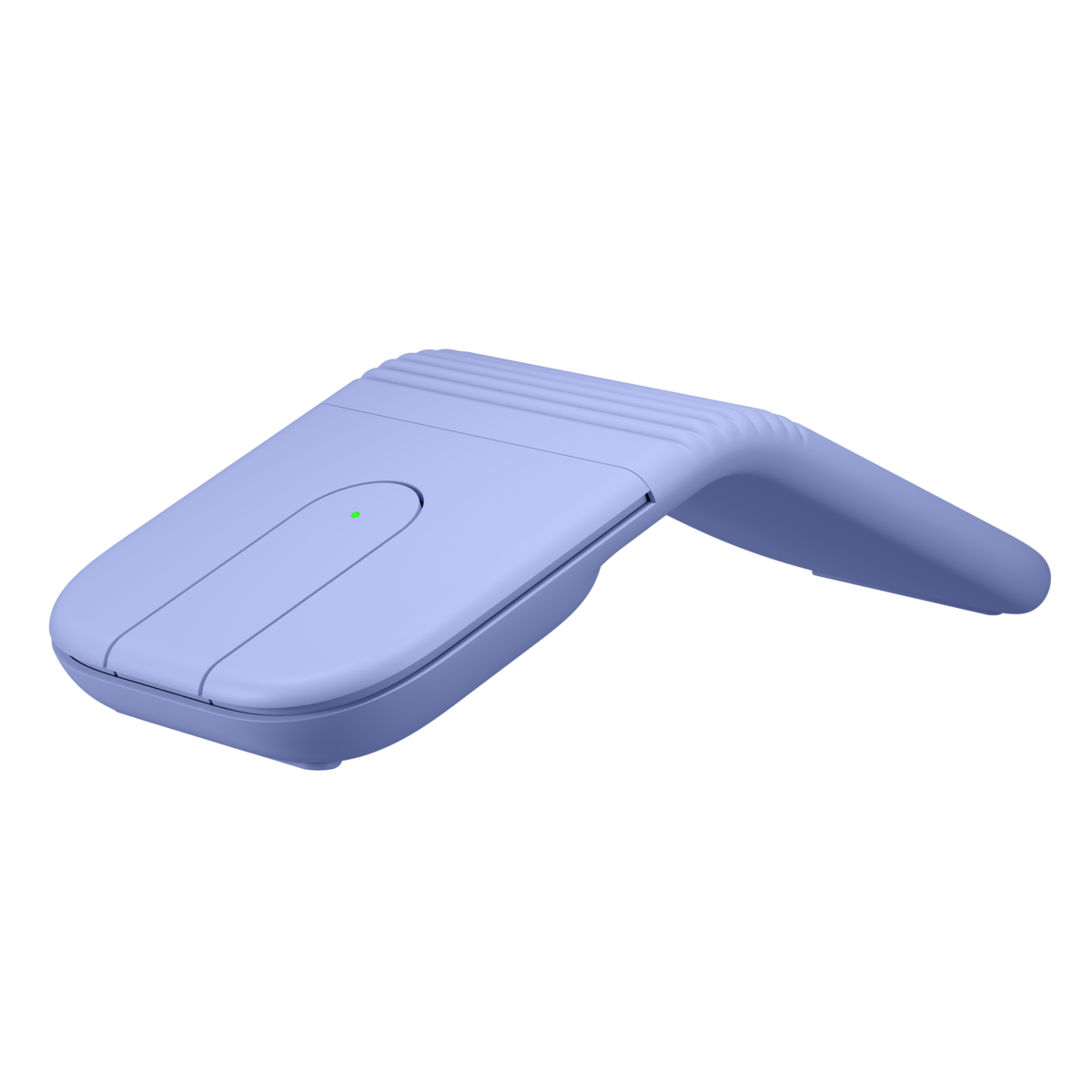 羅技 Logitech Mobi Fold 星暮紫無線摺疊滑鼠，呈展開拱形姿態Lilac Logitech Mobi Fold wireless mouse, shown unfolded in an arched shape