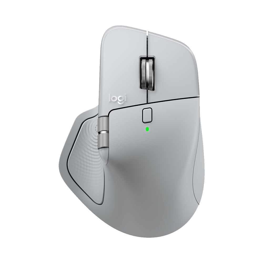 羅技 MX Master 4 for Mac 珍珠白滑鼠正面，展示極簡美學外型。Front view of Pale Grey Logitech MX Master 4 for Mac wireless mouse.